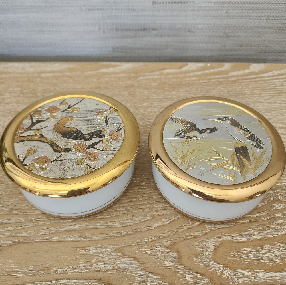 2 The Art of Chokin trinket boxes, dresser jars